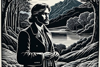 draw a line illustration, a linocut or an engraving