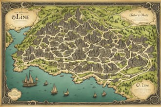 do line art fantasy map illustration