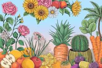 draw your flowers fruits vegetable and botanical plant