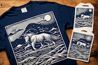 make a awesome linocut style t shirt design for you