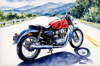 paint car and motorcycle portraits in watercolor