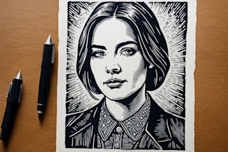 draw a custom portrait in linocut style