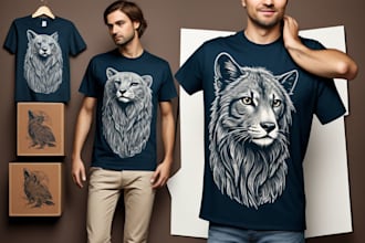 create animal linocut tshirt design for brand