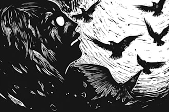 create artistic linocut illustration in my art style