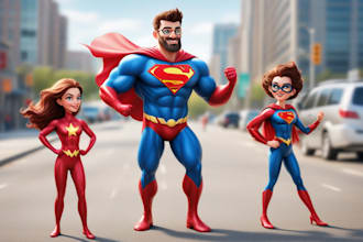 drawing a family superhero cartoon character for you