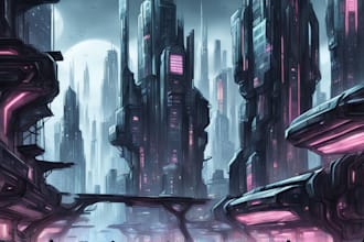 draw sci fi illustration of futuristic cyberpunk city