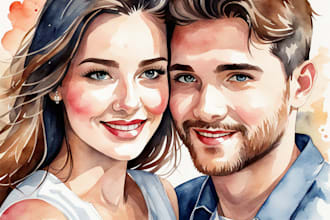 draw cute couple portrait watercolor illustration