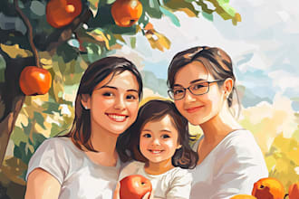 desing a cute family portrait for you