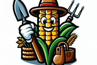 do modern farm tools garden shop equipment mascot logo design