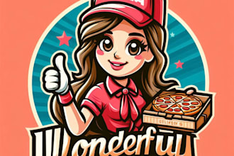 do wonderful style girls pizza delivery woman mascot logo design service