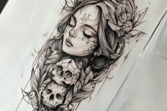 do design custom flash tattoo in woodblock style