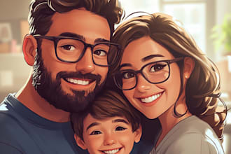 do custom cartoon family, couple ,friends portrait