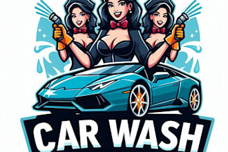 do make new car wash girls lamborghini mascot logo design service