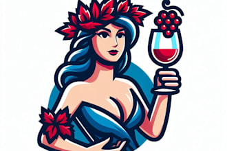 do modern woman and wine tasting concept mascot logo design service