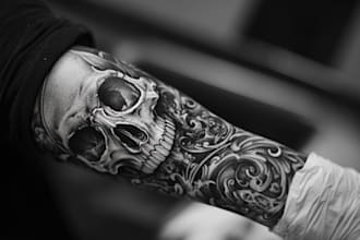 make a realistic black and white tattoo design for you
