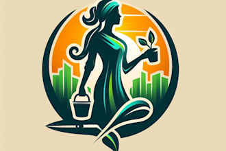 do silhouette of a woman gardening mascot logo design service