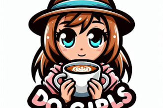 do girls cofi mug mascot logo design service for company page name