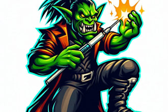 do amazing war craft goblin mascot logo design service business page