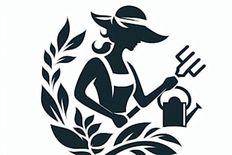do unique silhouette of a woman gardening mascot logo design service