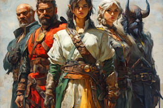 draw 2d game character for dnd art and dnd party