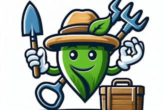 do modern farm tools garden shop equipment mascot logo design service