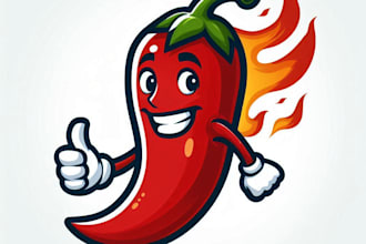 do modern cartoon chili pepper mascot logo design service for your choice