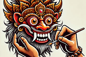 do make new balinese barong mask mascot logo design service