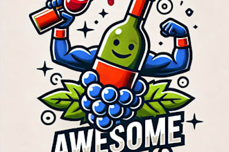 do awesome modern style for wine bottle grapes clipart mascot logo design