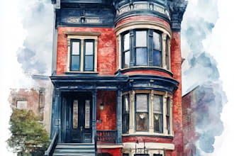 paint a watercolor house portrait or city space illustration