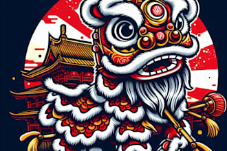 do awesome drawing for japanese lion dance mascot logo design