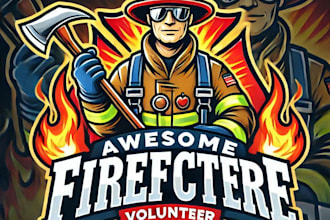 do awesome firefighters volunteer mascot logo design with unlimited revision