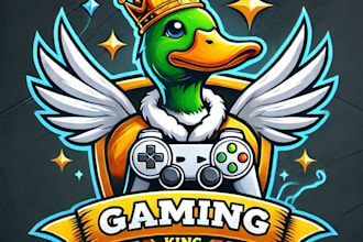 do wonderful duck king gaming mascot logo design for you with new concept