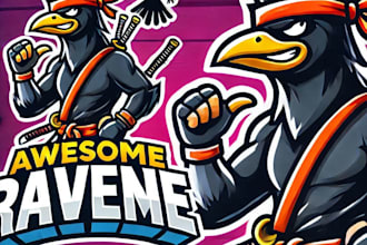 do awesome wall mural ninja raven mascot logo design for unlimited revision