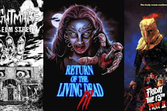 70s 80s retro horror vintage comic style, music movie horror poster art deco