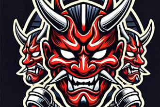 do awesome style oni mask mascot logo design with unlimited revisions