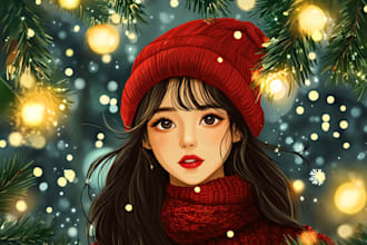 desing an amazing christmas cartoon portrait