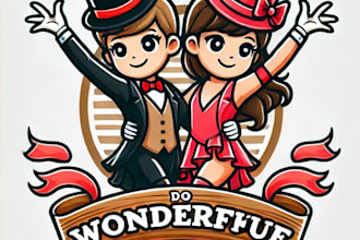 do wonderful dance girls, boy couple  mascot logo design with unlimited revision