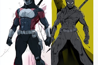 make concept art superhero character for anime style comic