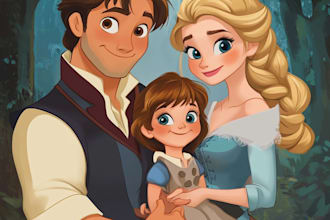 create a family portrait in disney style