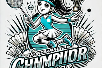 do wonderful style badminton champion girls mascot logo design