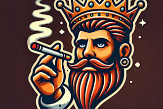 do modern style creative aline smoking king mascot logo design