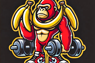 do wonderful red gorila and yellow banana mascot logo design with 1 day delivery