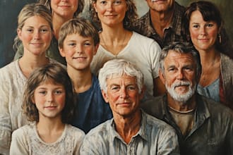 draw a realistic family or group portrait from a photo