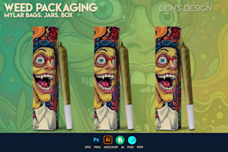 design a catchy weed pouch, mylar bags, and cbd product labels