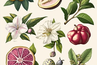 draw botanical illustrations of flowers, plants, fruits