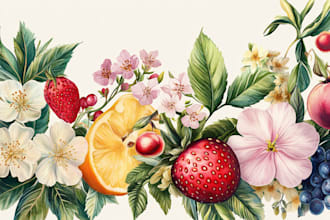 draw botanical illustrations of flowers, plants and fruits