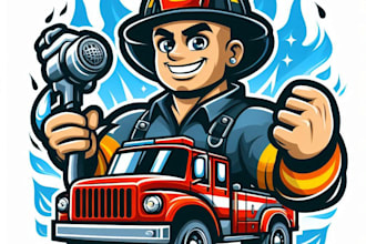 do awesome firefighter cars water flying mascot logo design