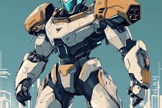 custom futuristic mecha robot character illustration art
