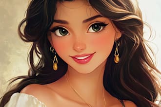 illustrate a portrait in semi realism disney cartoon style