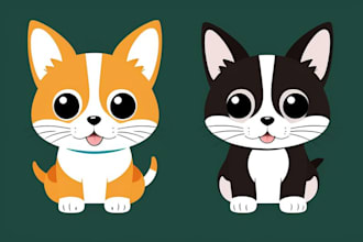 draw vector illustration dog cat animal pet cartoon portrait